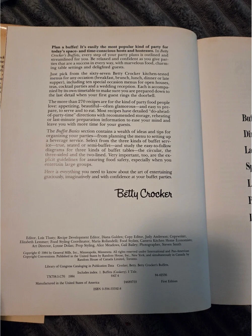 Betty Crocker's Buffets Cookbook - 1984